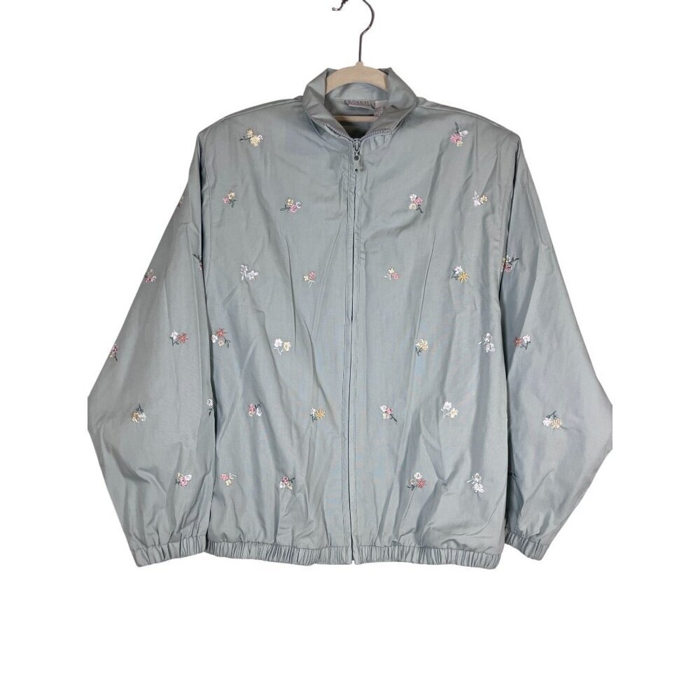 Retro Floral Embroidered Jacket M Green Preppy Retro Pastel 90s Casual Cottage